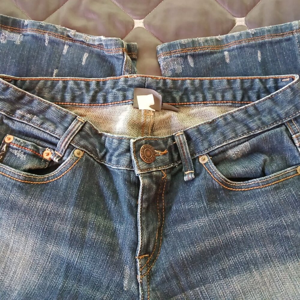 Armani Exchange π Womens Gorgeous Boot Cut Denim Distressed Wash Blue Jeans π - Picture 12 of 14